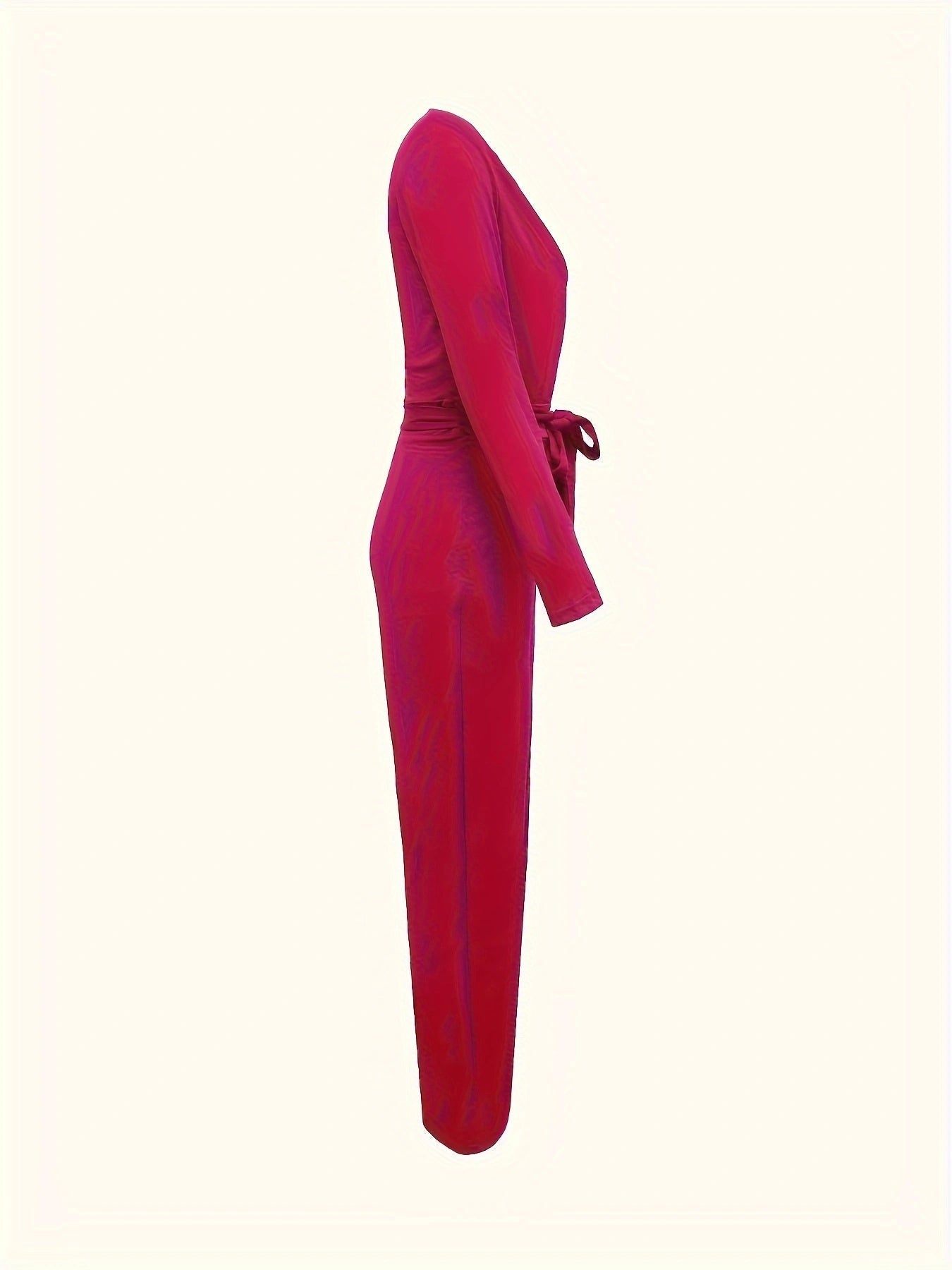 Women's Solid V-neck Bow Tie Waist Slimming Fashion Jumpsuit FitiqueFit