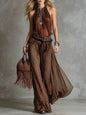 Leopard Print Sheer Wide-Leg Pants & Sleeveless Tank Top Set FitiqueFit