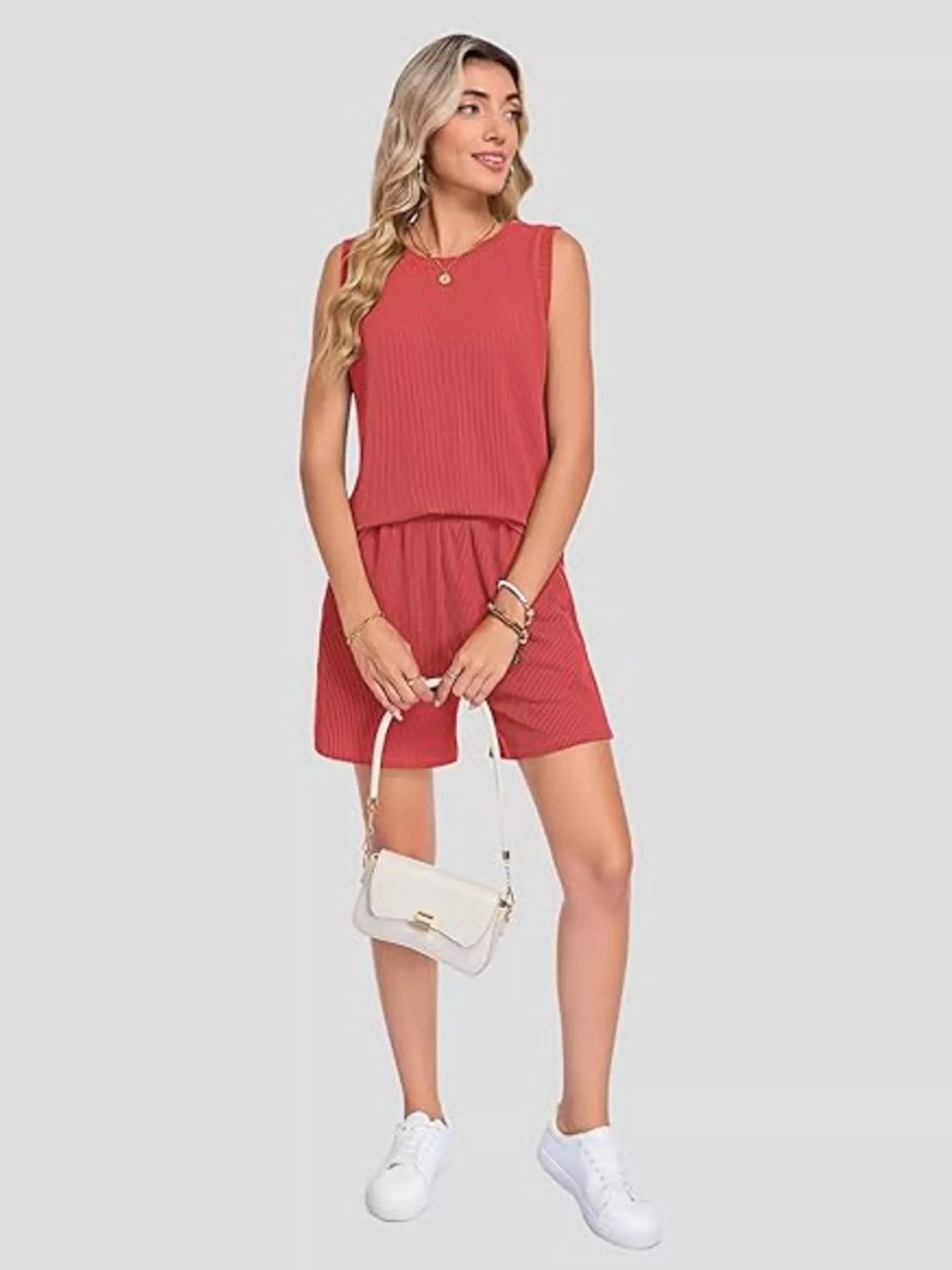 Casual Ribbed Knit Sleeveless Top and Shorts Set New Era Fashion LLc