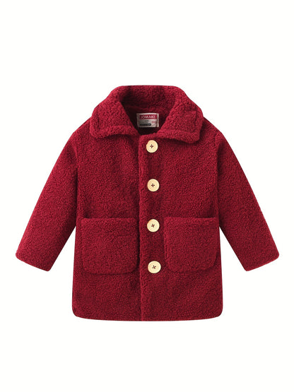 Girls' Lamb Fur Jacket | JOMAKE Korean-Style Lapel Collar, Two-Tone, Warm Windbreaker with Pockets, Lining, Button Closure, Long Sleeves for Winter NovaCart