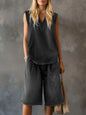 Women's V-Neck Sleeveless Loose Top & Wide-Leg Shorts Set FitiqueFit