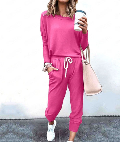 Women's Long Sleeve T-Shirt & Pencil Pants Set – Loose Fit, Striped & Solid FitiqueFit