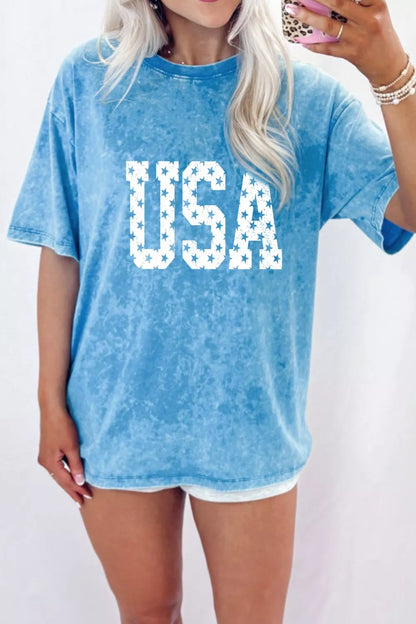 USA Star Print Acid Wash T-Shirt New Era Fashion LLc