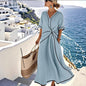 Striped Print Maxi Dress – Short Sleeve Beach Vacation Dress FitiqueFit