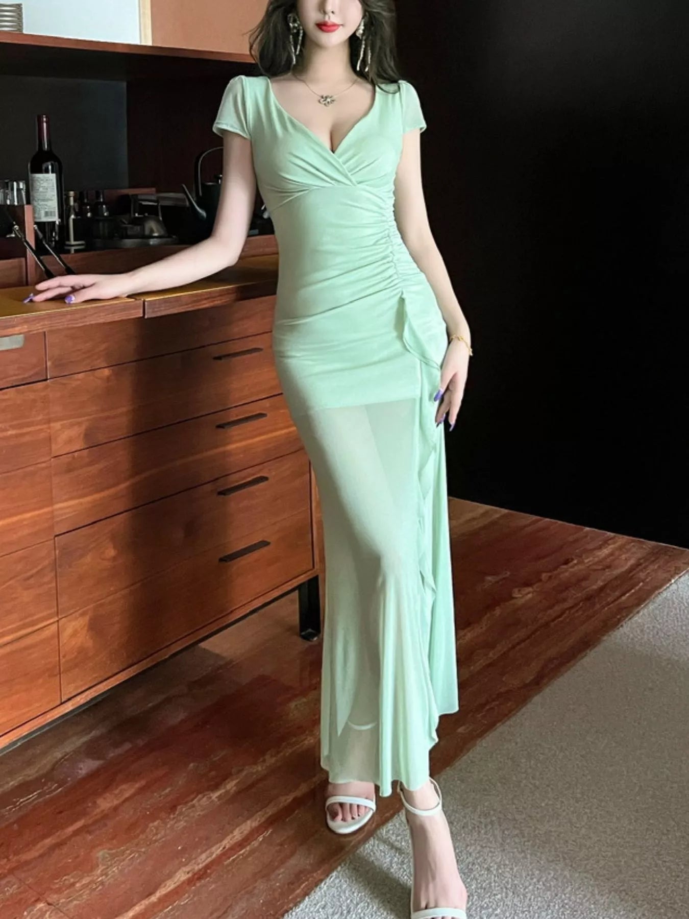 Tie-Dye Surplice Ruffle Slit Dress New Era Fashion LLc
