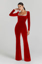 Women’s Diamond-Encrusted Square-Collar Flared Jumpsuit FitiqueFit