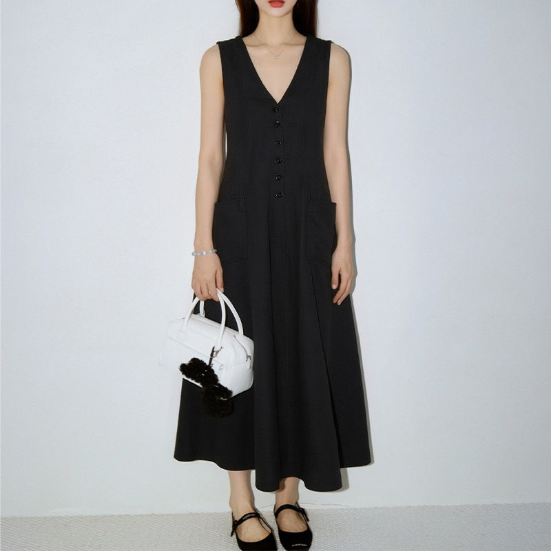 Women's V-Neck Sleeveless Button-Up Pencil Dress FitiqueFit