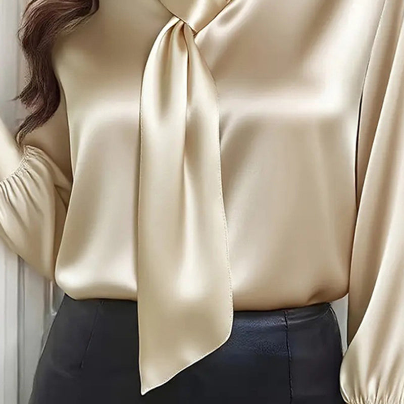 Women's Ribbon Detail Blouse, Lightweight Business Casual Shirt FitiqueFit