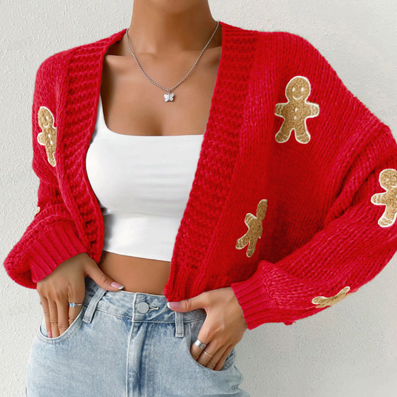 Gingerbread Man Knit Cardigan with Ribbed Cuffs FitiqueFit