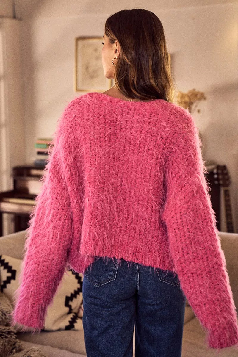 SO ME Soft Touch Hairy Loose Fit Cozy Sweater Cardigan FitiqueFit