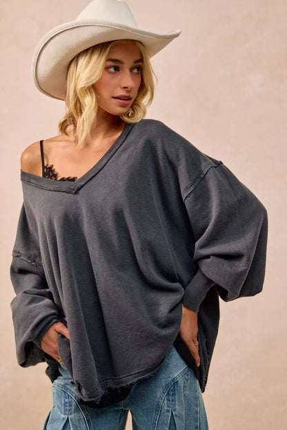 BiBi Mineral Washed French Terry Oversized Sweatshirt FitiqueFit