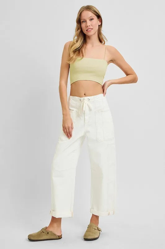 RISEN Full Size High Rise Crop Wide Barrel Cargo Pocket Jeans Plus Size Garden Naked Curves