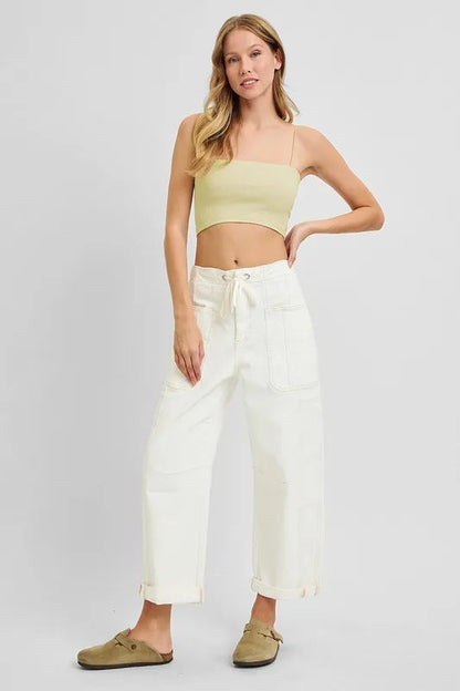 RISEN Full Size High Rise Crop Wide Barrel Cargo Pocket Jeans Plus Size Garden Naked Curves