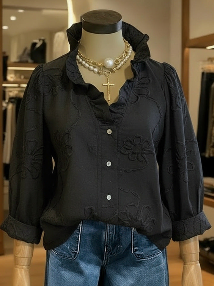 Women’s Lace Embroidered Cotton Linen Blouse FitiqueFit