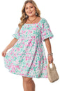White Floral Print Ric-rac Trim Square Neck Plus Size Mini Dress Garden Naked Curves