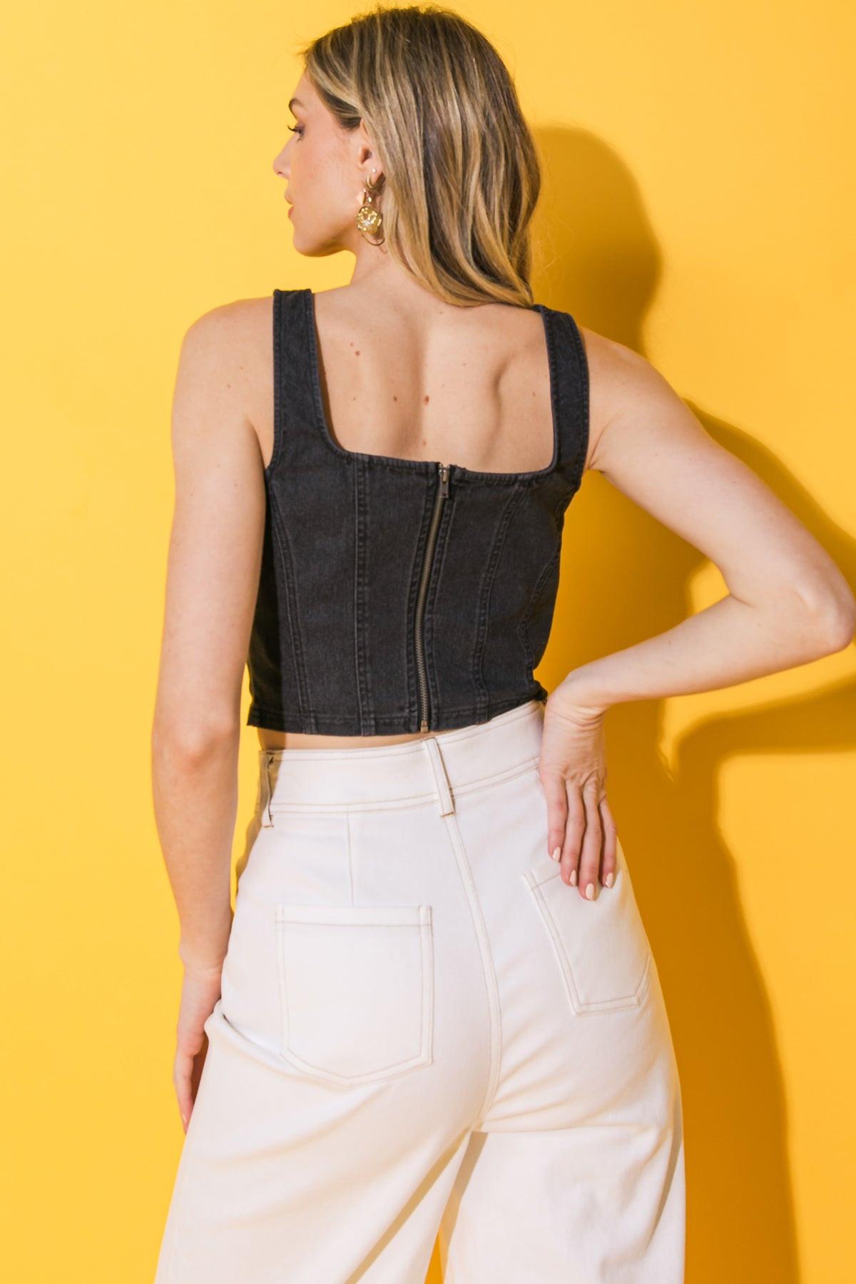 ALL AHEAD DENIM CROP TOP Flying Tomato