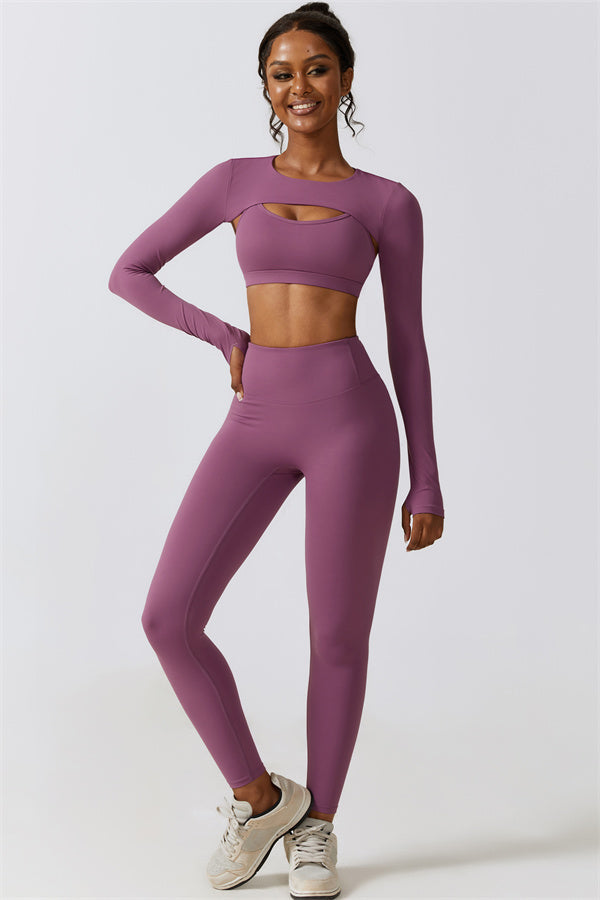Juno Star Crop Top Sports Bra Leggings 3-Piece Set Fitglutes Activewear Gymwear Sportswear & Workout Clothes