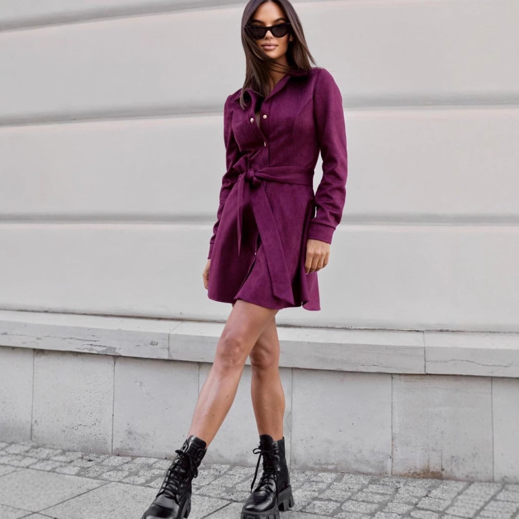 Loose Linen Lace-Up Long-Sleeve Mini Dress – 3 Colors, S–2XL FitiqueFit