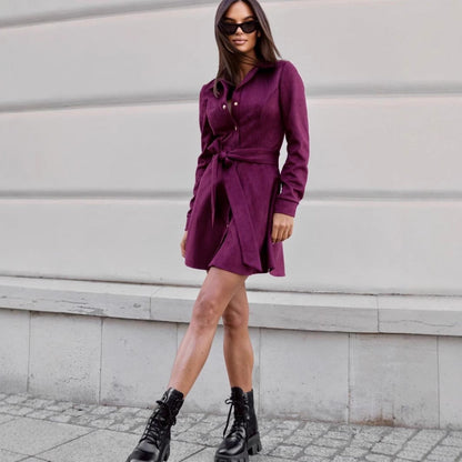 Loose Linen Lace-Up Long-Sleeve Mini Dress – 3 Colors, S–2XL FitiqueFit