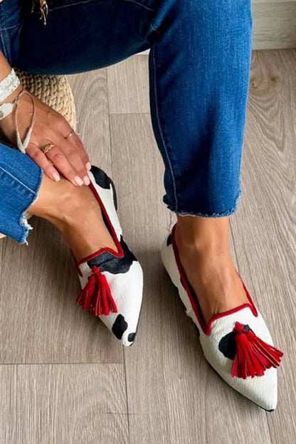 Cow Print Tassel Pumps Women | Casual Slip-On Style FitiqueFit