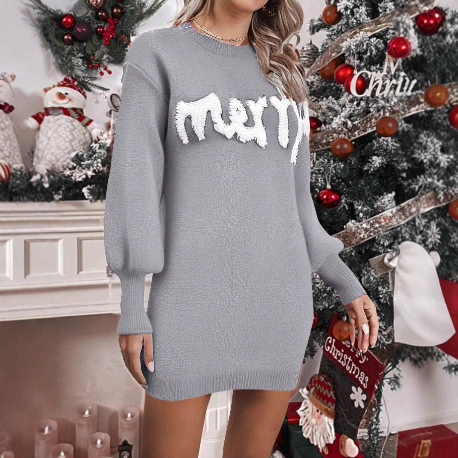 Women’s Knitted Round Neck Lantern-Sleeve Pullover Sheath FitiqueFit