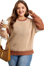 Light French Beige Contrast Stitch Detail Color Block Knitted Plus Size Sweater Garden Naked Curves