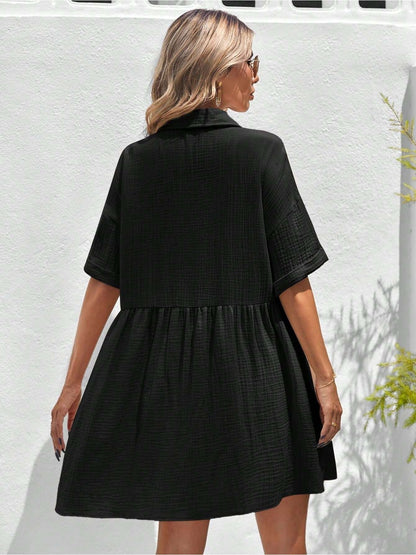 Women’s Ruffle Hem Shirt Dress – Loose Fit Summer Holiday Style FitiqueFit
