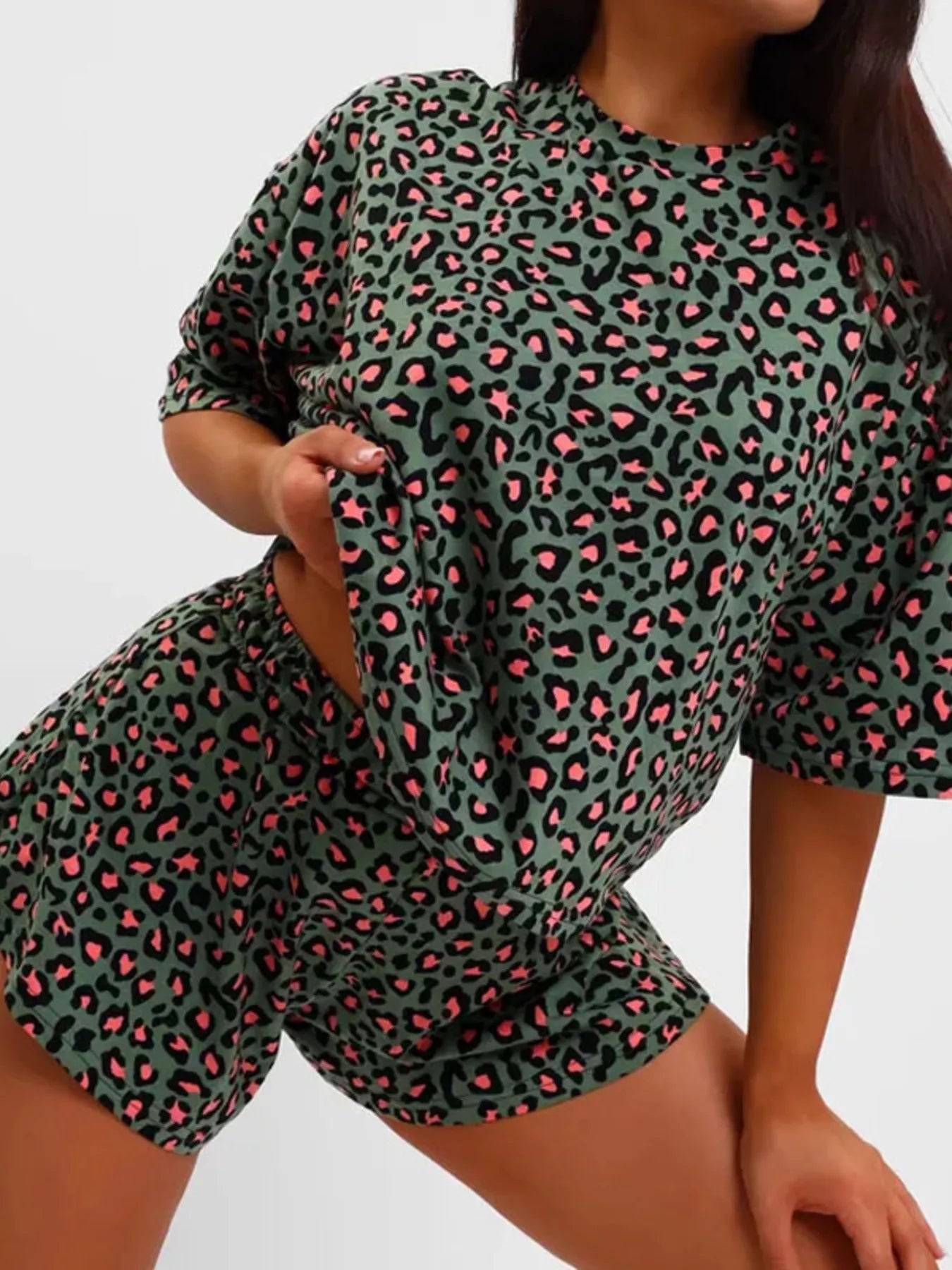Leopard Print Relaxed Fit Tee and Shorts Lounge Set New Era Fashion LLc