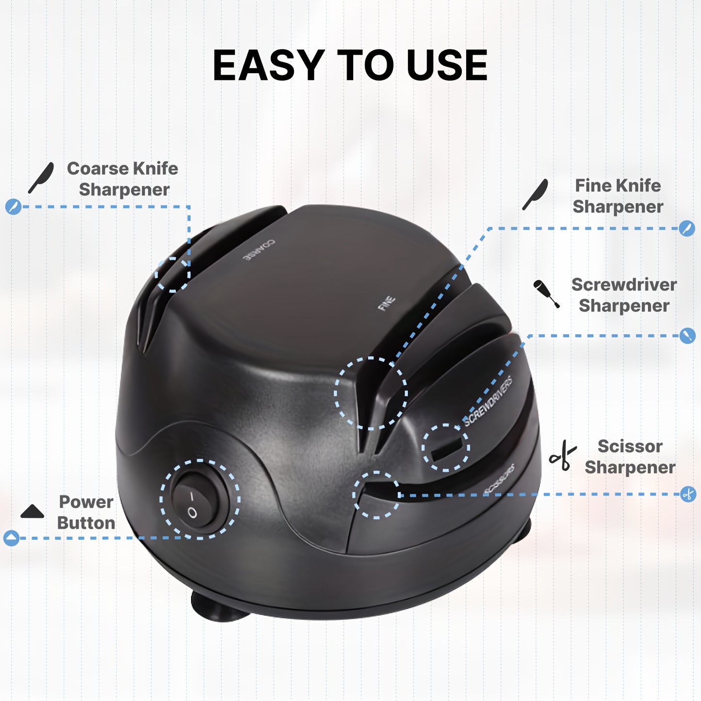 [Professional Knife Sharpener] WANVOAPLS Professional Electric Knife Sharpener 28D-4 Model - 4-Slot Sharpening System, Dual Voltage (36V-100V) with US Plug, ABS Material - Ideal for Kitchen Knives and Utensils | Modern Kitche NovaCart