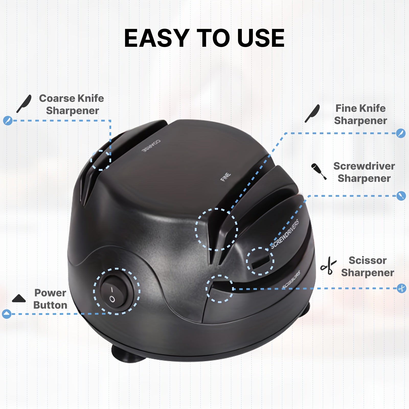 [Professional Knife Sharpener] WANVOAPLS Professional Electric Knife Sharpener 28D-4 Model - 4-Slot Sharpening System, Dual Voltage (36V-100V) with US Plug, ABS Material - Ideal for Kitchen Knives and Utensils | Modern Kitche NovaCart