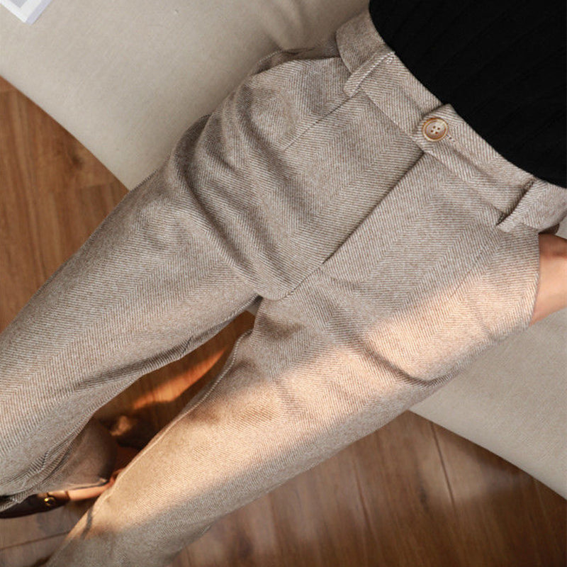 Women's Solid Color Wool-Like Tapered Trousers | Classic Ankle-Length Pants FitiqueFit