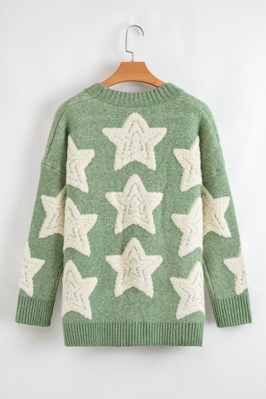 Star Sherpa Textured Buttoned Sweater Cardigan Shop Style & More | Fresh Looks, Everyday Deals & Free Shipping