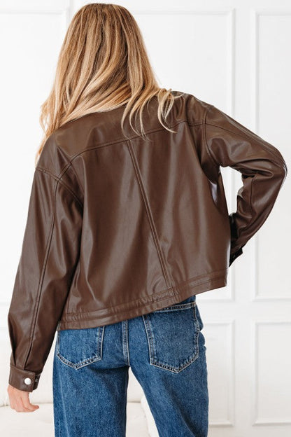 Leather Drawstring Hem Pocketed Jacket See size chart under “more details” The Fashion Celestial