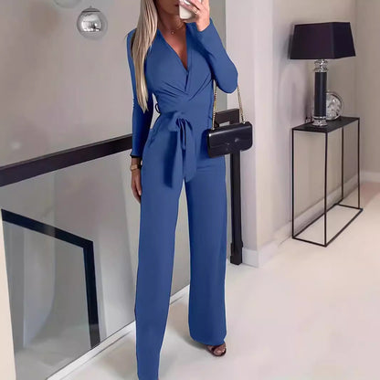 Ladies' Fashionable Slim Fit Sexy V-neck Long Sleeved Slimming Jumpsuit FitiqueFit