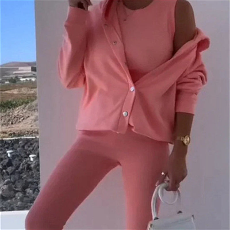 Women's Fashion Sports And Leisure Hooded Sweater Vest Pants Three-piece Set See size chart under “more details” The Fashion Celestial