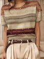 Women's Retro Short-Sleeve Jacquard Knit Top FitiqueFit