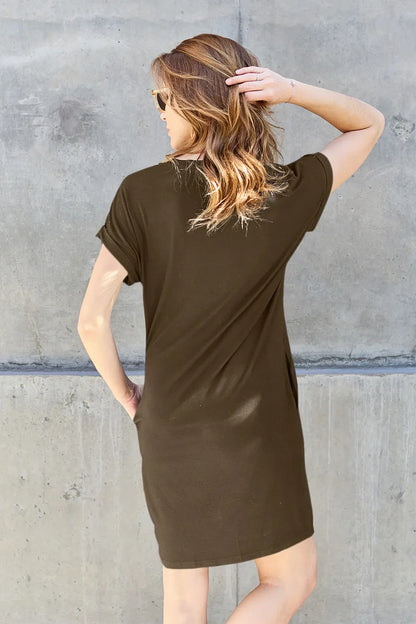 Basic Bae Full Size Round Neck Short Sleeve Dress with Pockets New Era Fashion LLc