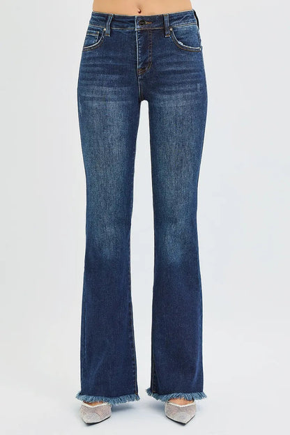 RISEN Full Size Tummy Control Mid Rise Flare Jeans Plus Size West2East Surf