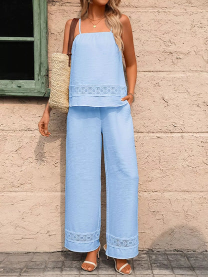 Lace Trim Cami and Wide Leg Pants Set New Era Fashion LLc