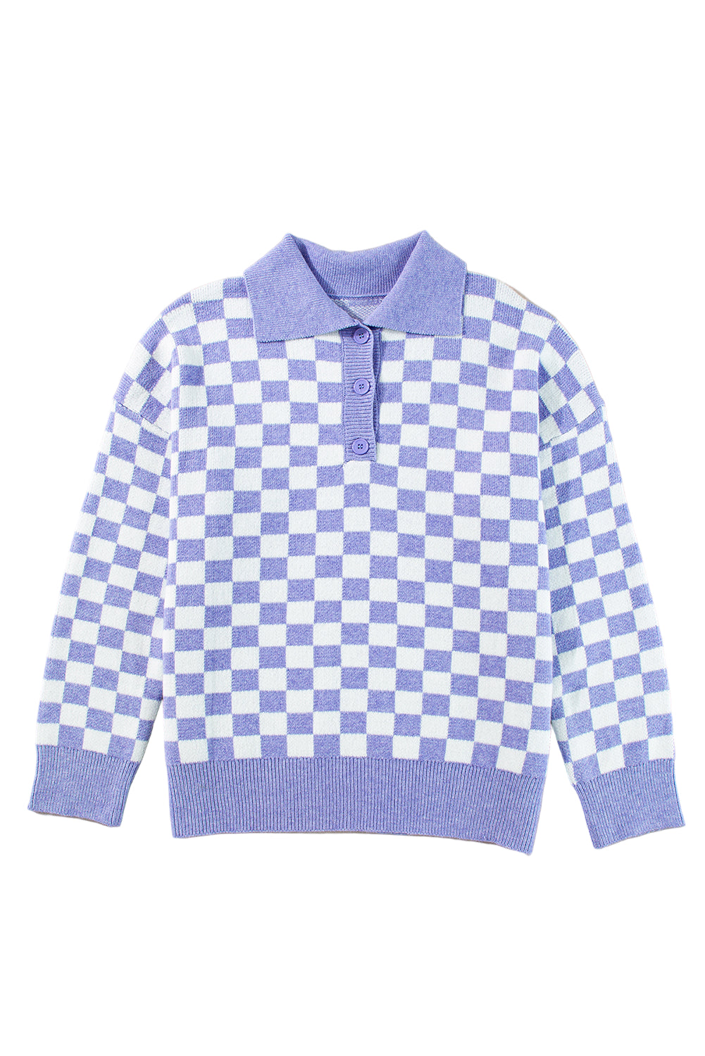 Purple Checkered Collared Buttons Plus Size Sweater Garden Naked Curves