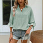 Women’s Striped V‑Neck Blouse with Ruffled Cuffs & Tie‑Back Slit FitiqueFit