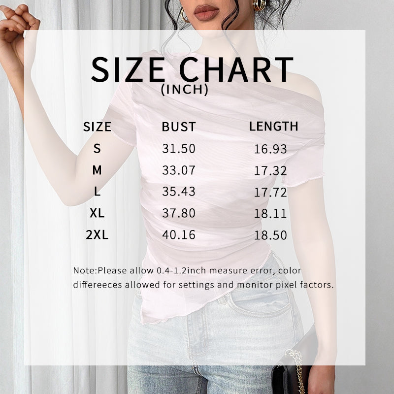 Women’s Tie-Dye One-Shoulder Mesh Ruched Top – Asymmetrical Stretch Tee for Going Out FitiqueFit