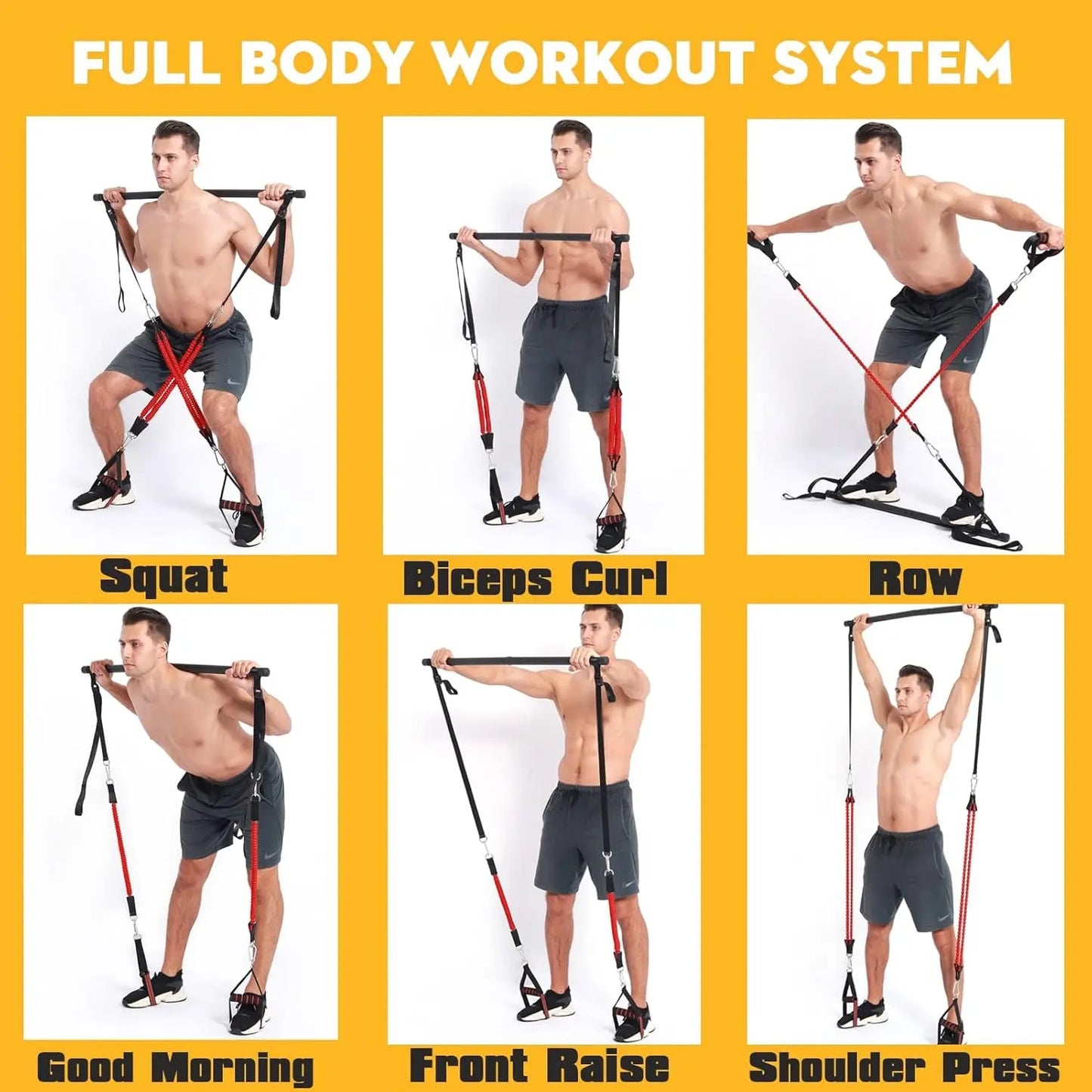 Upgraded 60-180LBS Adjustable Pilates Bar Kit with Resistance Band, Anti-Break, Portable Fitness Exercise Workout Toning Bar Stick for Stretching Twisting Sit-Up, Home Workout Equipment Men Women
