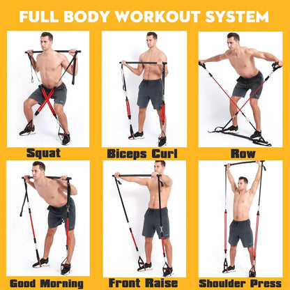 Upgraded 60-180LBS Adjustable Pilates Bar Kit with Resistance Band, Anti-Break, Portable Fitness Exercise Workout Toning Bar Stick for Stretching Twisting Sit-Up, Home Workout Equipment Men Women