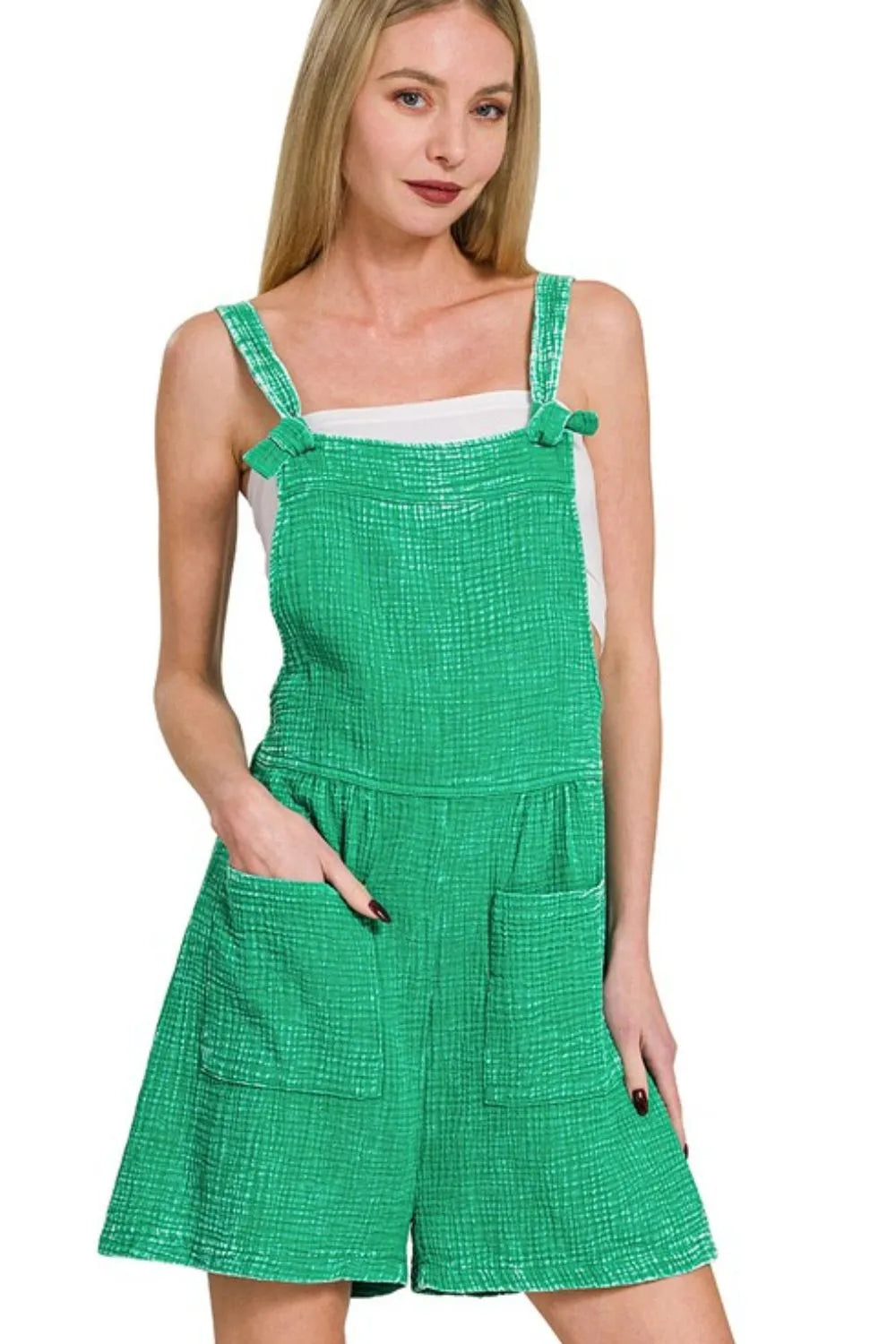 Zenana Woven Double Gauze Acid Washed Romper West2East Surf