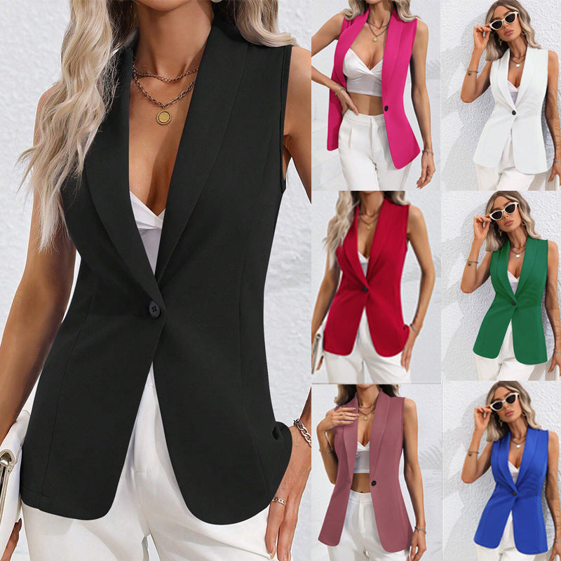 Women's Sleeveless Single-Button Cardigan Jacket – Round Neck FitiqueFit