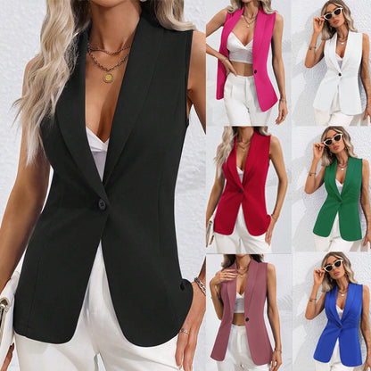 Women's Sleeveless Single-Button Cardigan Jacket – Round Neck FitiqueFit