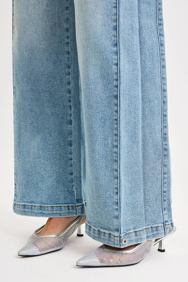 RISEN Mid Rise Wide Barrel Transferable Leg Snap Jeans West2East Surf