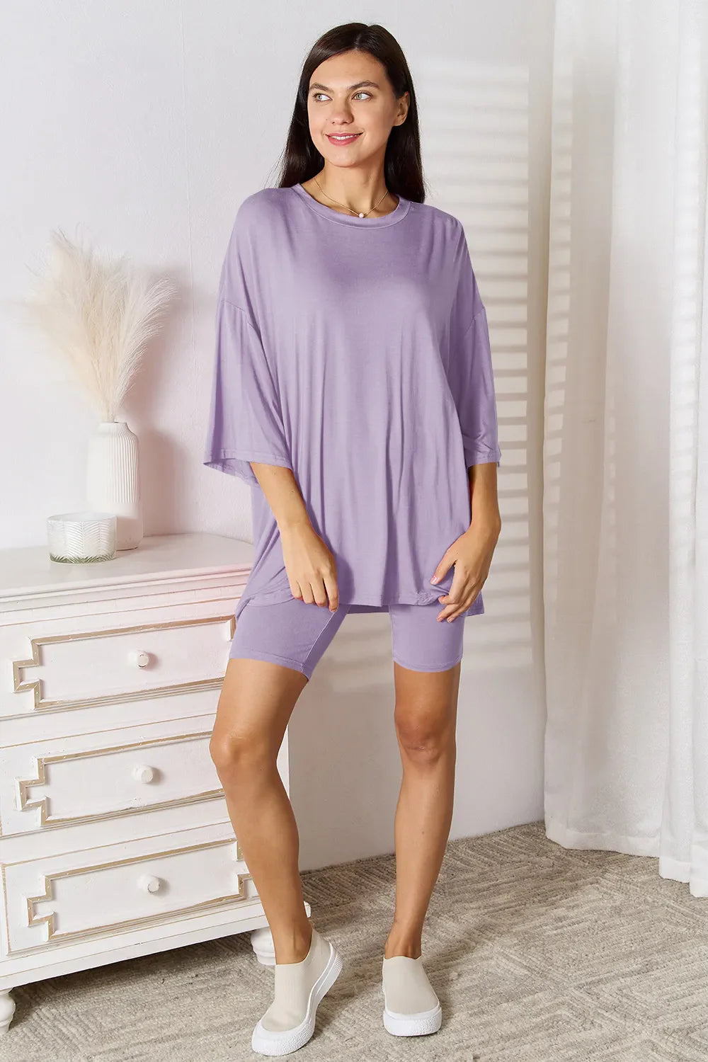 Basic Bae Full Size Soft Rayon Three-Quarter Sleeve Top and Shorts Set New Era Fashion LLc