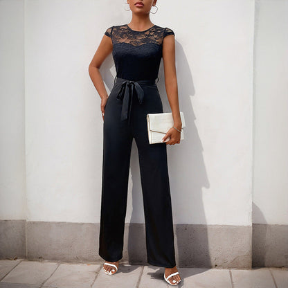 Lace Stitching Sleeveless Jumpsuit High Waist Grayceful LLC